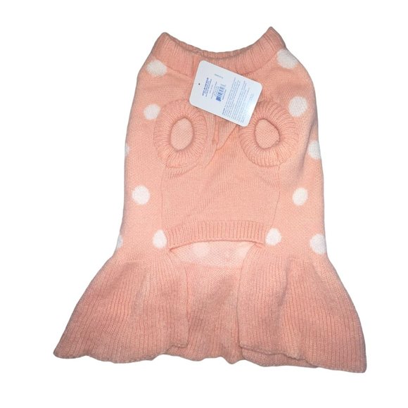 NWT Top Paw Pink Polka Dot Ruffled Skirt Bow Pullover Sweater Dress Dog L - Picture 4 of 6